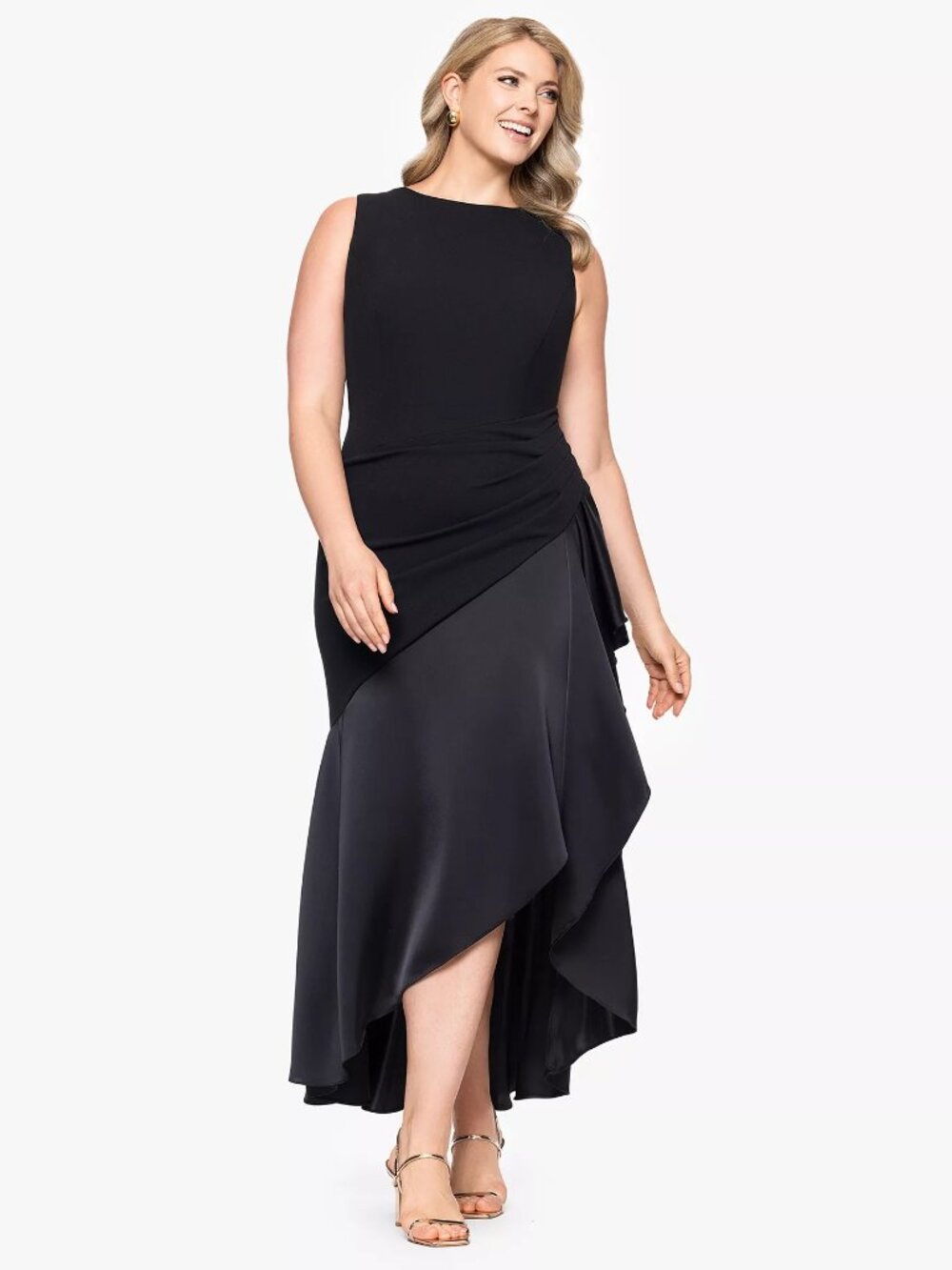 Betsy & Adam Plus Size Mixed-Media High-Low Dress Black - Picture 2 of 5
